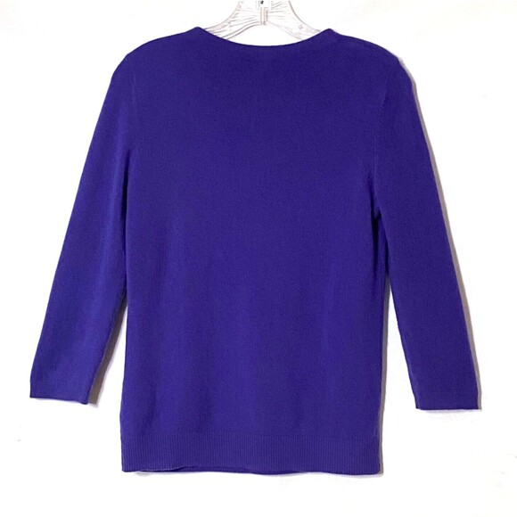 Talbots Pure Cashmere Sweater Womens Size Small Dark Periwinkle 3/4 Sleeves - Picture 4 of 10